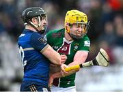 3 February 2024; Owen McCabe of Westmeath and John Cooney of Galway collide during the Allianz Hurling League Division 1 Group B match between Galway and Westmeath at Pearse Stadium in Galway. Photo by Piaras Ó Mídheach/Sportsfile
