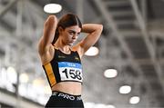 3 February 2024; Erin Friel of Letterkenny AC, Donegal, before competing in the Women's 200m during the AAI National Indoor League Final at the TUS Indoor Arena, Athlone in Westmeath. Photo by Ben McShane/Sportsfile