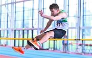 3 February 2024; Jack Beary of Raheny Shamrocks AC, Dublin, competes in the Men's High Jump during the AAI National Indoor League Final at the TUS Indoor Arena, Athlone in Westmeath. Photo by Ben McShane/Sportsfile
