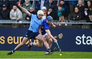 3 February 2024; Alan Tynan of Tipperary in action against Darragh Power of Dublin during the Allianz Hurling League Division 1 Group B match between Dublin and Tipperary at Parnell Park in Dublin. Photo by Tyler Miller/Sportsfile