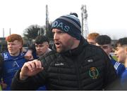 3 February 2024; Nenagh CBS  coach Mark Gennery talks to his players after the TUS Dr Harty Cup final match between Nenagh CBS, of Nenagh and Ardscoil Ris, of Limerick at Cusack Park in Ennis. Photo by John Sheridan/Sportsfile