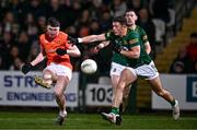 3 February 2024; Oisín Conaty of Armagh in action against Michael Murphy of Meath during the Allianz Football League Division 2 match between Armagh and Meath at BOX-IT Athletic Grounds in Armagh. Photo by Ben McShane/Sportsfile
