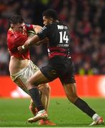 3 February 2024; Fineen Wycherley of Munster  breaks away from Chay Fihaki of Crusaders during the international rugby friendly match between Munster and Crusaders at SuperValu Páirc Uí Chaoimh in Cork. Photo by Sam Barnes/Sportsfile