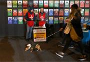 3 February 2024; Programme sellers Gerry Ryder and Conor Waldron, from the Castlebar Mitchells GAA Club, before the Allianz Football League Division 1 match between Mayo and Dublin at Hastings Insurance MacHale Park in Castlebar, Mayo. Photo by Stephen McCarthy/Sportsfile