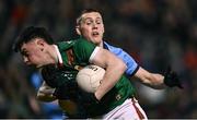 3 February 2024; Bob Tuohy of Mayo in action against Cillian O'Connor of Mayo during the Allianz Football League Division 1 match between Mayo and Dublin at Hastings Insurance MacHale Park in Castlebar, Mayo. Photo by Stephen McCarthy/Sportsfile