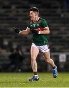 3 February 2024; Fergal Boland of Mayo celebrates kicking his side's winning point during the Allianz Football League Division 1 match between Mayo and Dublin at Hastings Insurance MacHale Park in Castlebar, Mayo. Photo by Stephen McCarthy/Sportsfile