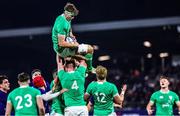 3 February 2024; Joe Hopes of Ireland takes the ball in a lineout during the U20 Six Nations Rugby Championship match between France and Ireland at Stade Maurice David in Aix-en-Provence, France. Photo by Johnny Fidelin/Sportsfile