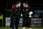 2 February 2024; Dundalk head of football operations Brian Gartland, left, and Drogheda United assistant manager Daire Doyle before the PTSB Leinster Senior Cup / Malone Cup match between Dundalk and Drogheda United at Oriel Park in Dundalk, Louth. Photo by Ben McShane/Sportsfile