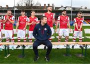 2 February 2024; Manager Jon Daly awaits his players for a squad photograph during a St Patrick's Athletic squad portraits session at Richmond Park in Dublin. Photo by Stephen McCarthy/Sportsfile