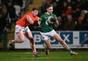 3 February 2024; Cathal Hickey of Meath and Paddy Burns of Armagh during the Allianz Football League Division 2 match between Armagh and Meath at BOX-IT Athletic Grounds in Armagh. Photo by Ben McShane/Sportsfile