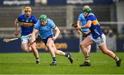 3 February 2024; Fergal Whitely of Dublin in action against Jake Morris, left, and Robert Byrne of Tipperary during the Allianz Hurling League Division 1 Group B match between Dublin and Tipperary at Parnell Park in Dublin. Photo by Tyler Miller/Sportsfile