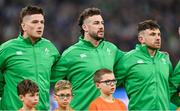 2 February 2024; Ireland players, from left, Joe McCarthy, Caelan Doris and Hugo Keenan before the Guinness Six Nations Rugby Championship match between France and Ireland at the Stade Velodrome in Marseille, France. Photo by Ramsey Cardy/Sportsfile