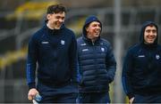 4 February 2024; David Clifford of Kerry, left, shares a joke with strength and conditioning coach Arthur Fitzgerald, centre, before the Allianz Football League Division 1 match between Monaghan and Kerry at St Tiernach's Park in Clones, Monaghan. Photo by Sam Barnes/Sportsfile
