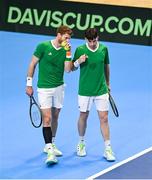 4 February 2024; David O'Hare, left, and Conor Gannon of Ireland during their doubles match against Alexander Erler and Lucas Miedler of Austria on day two of the Davis Cup World Group I Play-off 1st Round match between Ireland and Austria at UL Sport Arena in Limerick. Photo by Brendan Moran/Sportsfile