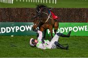 4 February 2024; Jockey Paul Townend falls from Gaelic Warrior during the Ladbrokes Novice Steeplechase on day two of the Leopardstown Christmas Festival at Leopardstown Racecourse in Dublin. Photo by David Fitzgerald/Sportsfile