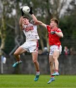 4 February 2024; Colm O'Callaghan of Cork in action against Ciaran Keenan of Louth during the Allianz Football League Division 2 match between Louth and Cork at DEFY Páirc Mhuire in Ardee, Louth. Photo by Ben McShane/Sportsfile