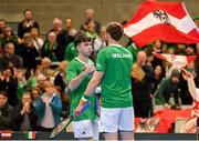 4 February 2024; Conor Gannon, left, and David O'Hare of Ireland after their doubles match against Alexander Erler and Lucas Miedler of Austria on day two of the Davis Cup World Group I Play-off 1st Round match between Ireland and Austria at UL Sport Arena in Limerick. Photo by Brendan Moran/Sportsfile