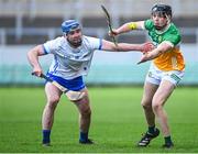 4 February 2024; Cathal King of Offaly in action against Patrick Curran of Waterford during the Allianz Hurling League Division 1 Group A match between Offaly and Waterford at Glenisk O'Connor Park in Tullamore, Offaly. Photo by Tyler Miller/Sportsfile