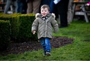 04 February 2024; Young racegoer Senan Daly, aged 3, from Glasnevin, Dublin during day two of the Dublin Racing Festival at Leopardstown Racecourse in Dublin. Photo by David Fitzgerald/Sportsfile
