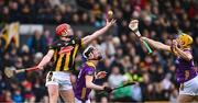4 February 2024; Adrian Mullen of Kilkenny in action against Eoin Ryan, left, and Damien Reck of Wexford during the Allianz Hurling League Division 1 Group A match between Kilkenny and Wexford at UPMC Nowlan Park in Kilkenny. Photo by Piaras Ó Mídheach/Sportsfile
