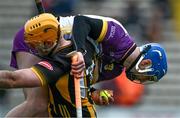 4 February 2024; Wexford goalkeeper Mark Fanning is tackled by Billy Ryan of Kilkenny during the Allianz Hurling League Division 1 Group A match between Kilkenny and Wexford at UPMC Nowlan Park in Kilkenny. Photo by Piaras Ó Mídheach/Sportsfile