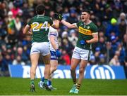 4 February 2024; David Clifford of Kerry, left, celebrates with team-mate Seán O'Shea after scoring his side's second goal during the Allianz Football League Division 1 match between Monaghan and Kerry at St Tiernach's Park in Clones, Monaghan. Photo by Sam Barnes/Sportsfile