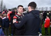 4 February 2024; Louth goalkeeper Niall McDonnell with supporters after the Allianz Football League Division 2 match between Louth and Cork at DEFY Páirc Mhuire in Ardee, Louth. Photo by Ben McShane/Sportsfile