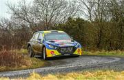 4 February 2024; Sam Moffett and James O'Reilly in their Hyundai i20 Rally2 during day two of the Corrib Oil Galway International Rally during Round 1 of the Irish Tarmac Rally Championship in Monivea, Galway. Photo by Philip Fitzpatrick/Sportsfile