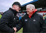 4 February 2024; Clare manager Brian Lohan and Dr Con Murphy shake hands after the Allianz Hurling League Division 1 Group A match between Clare and Cork at Cusack Park in Ennis, Clare. Photo by Ray McManus/Sportsfile