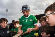 4 February 2024; David Reidy of Limerick with supporters after the Allianz Hurling League Division 1 Group B match between Limerick and Antrim at FBD Semple Stadium in Thurles, Tipperary. Photo by Tom Beary/Sportsfile