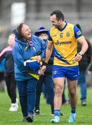 4 February 2024; Donnie Smith of Roscommon converses with Roscommon supporter Mary Grehan, from Taughmaconnell, Roscommon after the Allianz Football League Division 1 match between Roscommon and Galway at Dr Hyde Park in Roscommon. Photo by Daire Brennan/Sportsfile