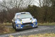 4 February 2024; Gary Kiernan and John McCabe in their Ford Fiesta Rally2 during day two of the Corrib Oil Galway International Rally during Round 1 of the Irish Tarmac Rally Championship in Monivea, Galway. Photo by Philip Fitzpatrick/Sportsfile