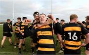 4 February 2024; Liam Slater and John Lyons of County Carlow celebrate after the Bank of Ireland Provincial Towns Cup First Round match between County Carlow and Boyne at County Carlow RFC in Carlow. Photo by Matt Browne/Sportsfile *** NO REPRODUCTION FEE **