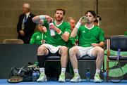 4 February 2024; David O'Hare, left, and Conor Gannon of Ireland during their doubles match against Alexander Erler and Lucas Miedler of Austria on day two of the Davis Cup World Group I Play-off 1st Round match between Ireland and Austria at UL Sport Arena in Limerick. Photo by Brendan Moran/Sportsfile