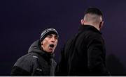 4 February 2024; Donegal manager Jim McGuinness appeals to sideline official Diarmuid Boylan during the Allianz Football League Division 2 match between Cavan and Donegal at Kingspan Breffni in Cavan. Photo by Stephen McCarthy/Sportsfile