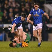 4 February 2024; Gerard Smith of Cavan in action against Oisín Gallen of Donegal during the Allianz Football League Division 2 match between Cavan and Donegal at Kingspan Breffni in Cavan. Photo by Stephen McCarthy/Sportsfile