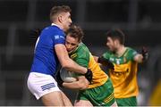 4 February 2024; Ciarán Thompson of Donegal in action against Killian Clarke of Cavan during the Allianz Football League Division 2 match between Cavan and Donegal at Kingspan Breffni in Cavan. Photo by Stephen McCarthy/Sportsfile