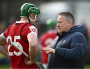 4 February 2024; Cork manager Pat Ryan in conversation with Shane Barrett before the Allianz Hurling League Division 1 Group A match between Clare and Cork at Cusack Park in Ennis, Clare. Photo by Ray McManus/Sportsfile