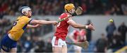 4 February 2024; Sean Twomey of Cork in action against Diarmuid Ryan of Clare during the Allianz Hurling League Division 1 Group A match between Clare and Cork at Cusack Park in Ennis, Clare. Photo by Ray McManus/Sportsfile