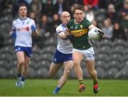 4 February 2024; Dara Moynihan of Kerry  in action against Kevin Loughran of Monaghan during the Allianz Football League Division 1 match between Monaghan and Kerry at St Tiernach's Park in Clones, Monaghan. Photo by Sam Barnes/Sportsfile