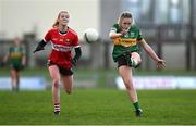 5 February 2024; Niamh Carmody of Kerry in action against Kate Redmond of Cork during the 2024 Lidl Ladies National Football League Division 1 Round 3 match between Kerry and Cork at Austin Stack Park in Tralee, Kerry. Photo by Brendan Moran/Sportsfile