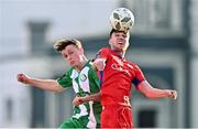 5 February 2024; Daragh Murtagh of Shelbourne in action against Freddie Turley of Bray Wanderers during the PTSB Leinster Senior Cup match between Bray Wanderers and Shelbourne at Carlisle Grounds in Bray, Wicklow. Photo by Ben McShane/Sportsfile