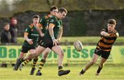 4 February 2024; Eoghan Duffy of Boyne in action against Daniel Crotty of County Carlow during the Bank of Ireland Provincial Towns Cup First Round match between County Carlow and Boyne at County Carlow RFC in Carlow. Photo by Matt Browne/Sportsfile