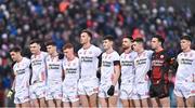 4 February 2024; Tyrone players, from left, Darragh Canavan, Tarlach Quinn, Aidan Clarke, Seanie O'Donnell, Brian Kennedy, Ciarán Daly, Padraig Hampsey, Ben Cullen, Niall Morgan and Niall Devlin before the Allianz Football League Division 1 match between Derry and Tyrone at Celtic Park in Derry. Photo by Ramsey Cardy/Sportsfile