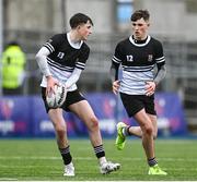 6 February 2024; Johnny Martin and Tom Martin of Newbridge College during the Bank of Ireland Leinster Schools Junior Cup Round 1 match between Newbridge College and Terenure College at Energia Park in Dublin. Photo by Harry Murphy/Sportsfile