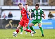 5 February 2024; Cian Doyle of Shelbourne and Shane Griffin of Bray Wanderers during the PTSB Leinster Senior Cup match between Bray Wanderers and Shelbourne at Carlisle Grounds in Bray, Wicklow. Photo by Ben McShane/Sportsfile