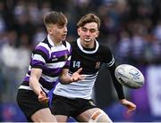6 February 2024; Sean Ringwood of Terenure College in action against Peter Murphy of Newbridge College during the Bank of Ireland Leinster Schools Junior Cup Round 1 match between Newbridge College and Terenure College at Energia Park in Dublin. Photo by Harry Murphy/Sportsfile