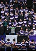 6 February 2024; Terenure College supporters and players after their side's victory in the Bank of Ireland Leinster Schools Junior Cup Round 1 match between Newbridge College and Terenure College at Energia Park in Dublin. Photo by Harry Murphy/Sportsfile