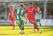 5 February 2024; Shane Griffin of Bray Wanderers and Tyreik Sammy of Shelbourne during the PTSB Leinster Senior Cup match between Bray Wanderers and Shelbourne at Carlisle Grounds in Bray, Wicklow. Photo by Ben McShane/Sportsfile