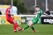 5 February 2024; Caleb O'Neill of Bray Wanderers and Daniel Bergin of Shelbourne during the PTSB Leinster Senior Cup match between Bray Wanderers and Shelbourne at Carlisle Grounds in Bray, Wicklow. Photo by Ben McShane/Sportsfile